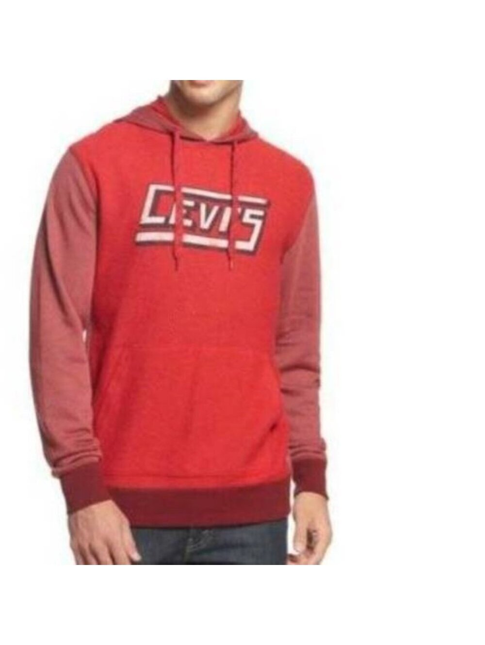 Levis Hoodie Sweatshirt L Mens Red Victori Logo Long Sleeve Hooded Pouch Pocket